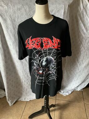 Black Graphic Short Sleeve Tee with Spider Web & Red Accent